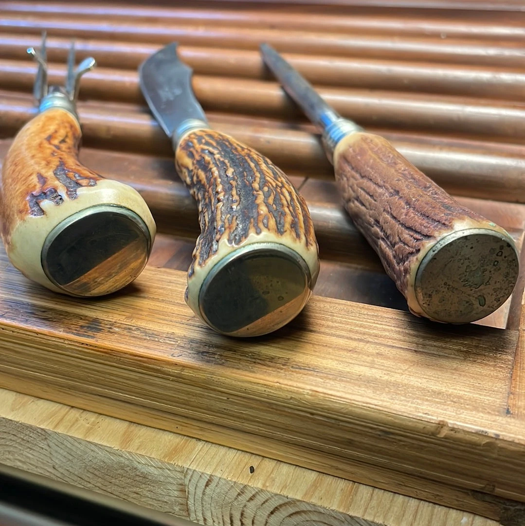 Hot Sale ๐ Bernal Cutlery Bear Brand Carving Set Stainless & Stag 1930's-50's ๐ฅฐ 6 Bernal Cutlery Bear Brand Carving Set Stainless & Stag 1930's-50's