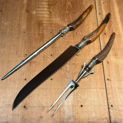 Flash Sale 🎁 Vintage George Cowen 3 Pc Carving Set Carbon Steel Sheffield Stag Tip ~1890's-1910ish? Used Vintage 😀 13 Vintage George Cowen 3 Pc Carving Set Carbon Steel Sheffield Stag Tip ~1890's-1910ish? Used Vintage
