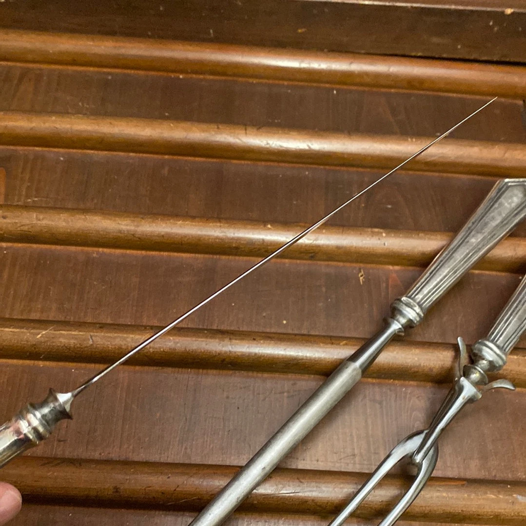 New โค๏ธ Bernal Cutlery Unmarked 3pc Carving Set Carbon Steel Sterling Handles USA 1890โs-1920โs? ๐ 9 Bernal Cutlery Unmarked 3pc Carving Set Carbon Steel Sterling Handles USA 1890โs-1920โs?