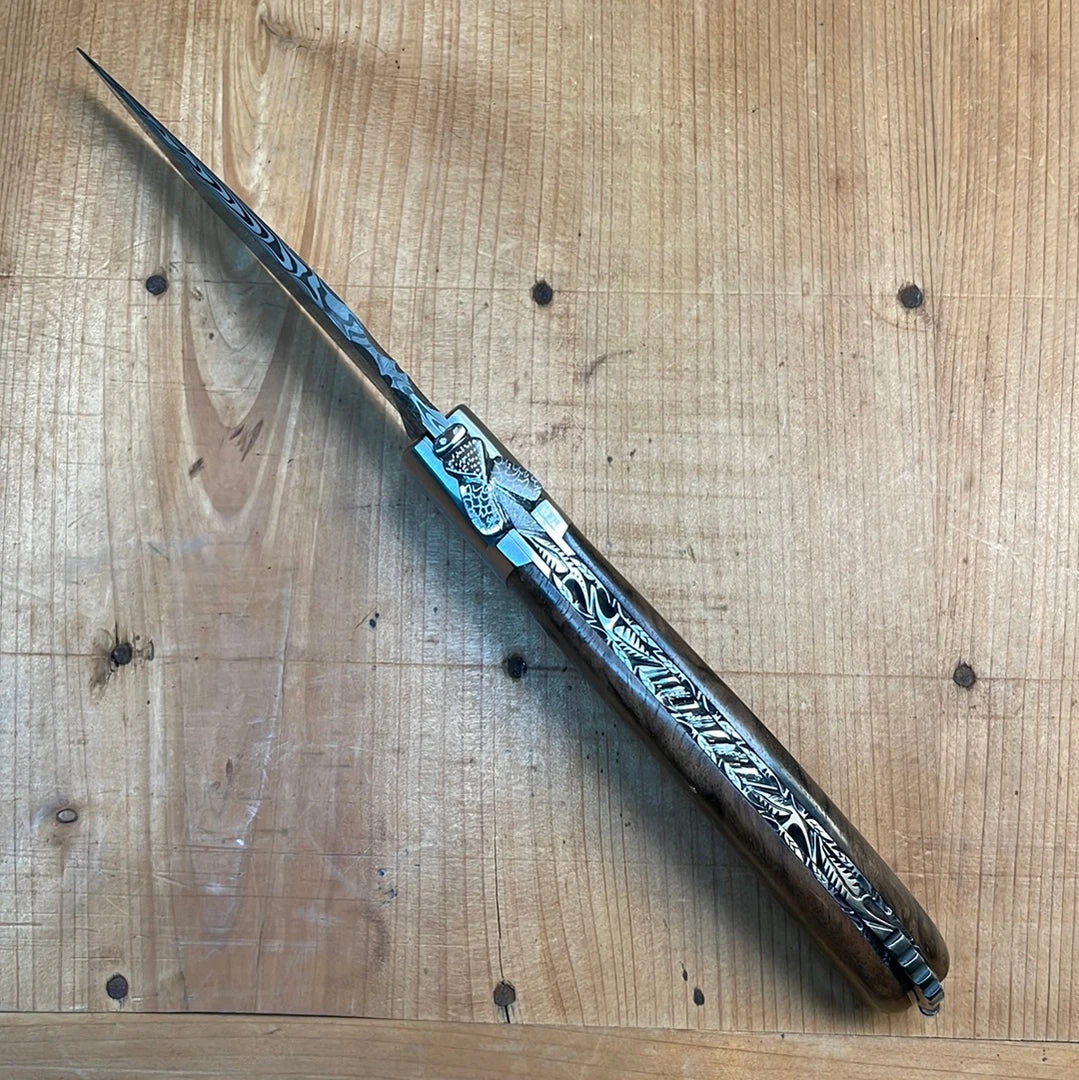 Hot Sale ๐ Fontenille Pataud 'Laguiole Sport' 13cm - Damascus Walnut With Delicate "Golden" File Work Lockback ๐ 8 Fontenille Pataud 'Laguiole Sport' 13cm - Damascus Walnut With Delicate "Golden" File Work Lockback