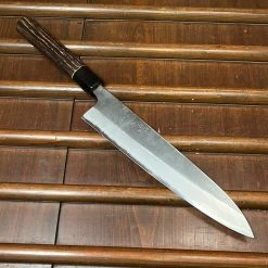 Wakui 240mm Gyuto Stainless Clad Aogami 2 Nashiji Warikomi Chestnut