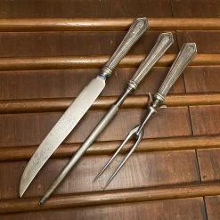Bernal Cutlery Unmarked 3pc Carving Set Carbon Steel Sterling Handles USA 1890’s-1920’s?