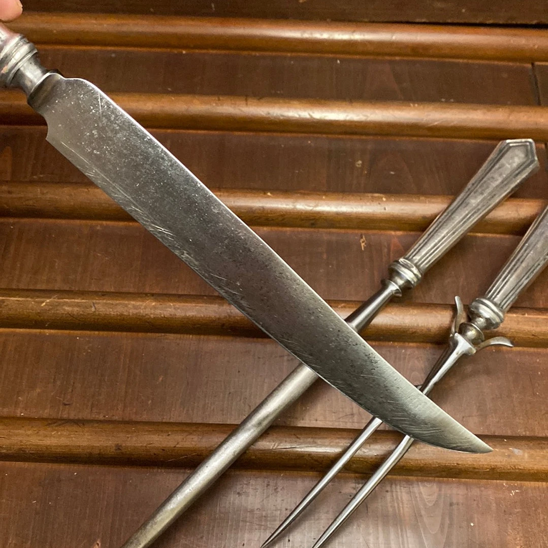 New โค๏ธ Bernal Cutlery Unmarked 3pc Carving Set Carbon Steel Sterling Handles USA 1890โs-1920โs? ๐ 8 Bernal Cutlery Unmarked 3pc Carving Set Carbon Steel Sterling Handles USA 1890โs-1920โs?