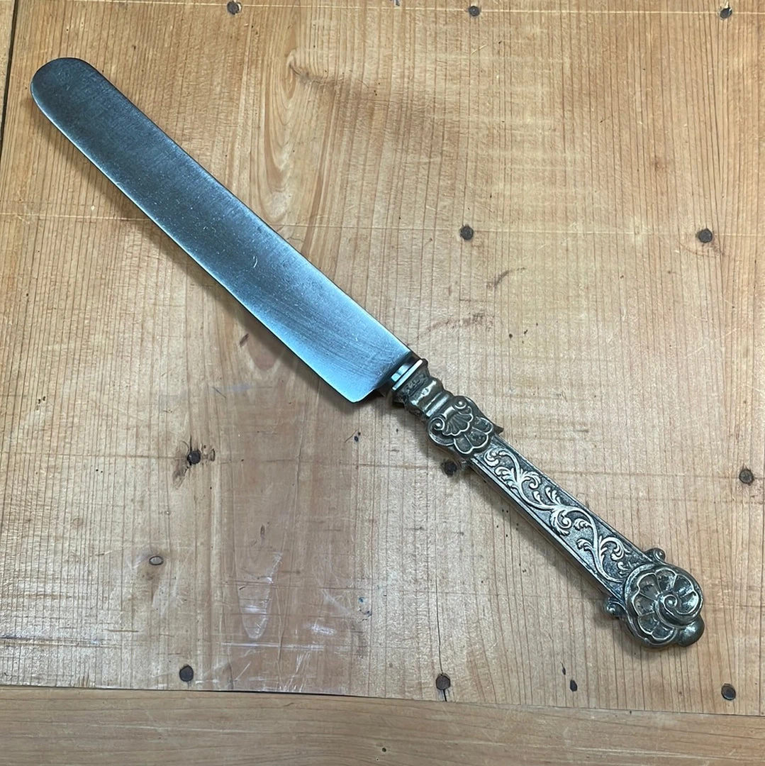 Flash Sale 🥰 Vintage Table | Steak Fork And Knife Set Forged Carbon Steel & Coin Silver (?) German ? Late 19th C ✔️ 5 Vintage Table | Steak Fork And Knife Set Forged Carbon Steel & Coin Silver (?) German ? Late 19th C