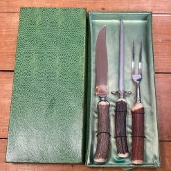 Bernal Cutlery Eichenlaub Carving Set Stainless & Stag Solingen Germany~1950's 60's In Box