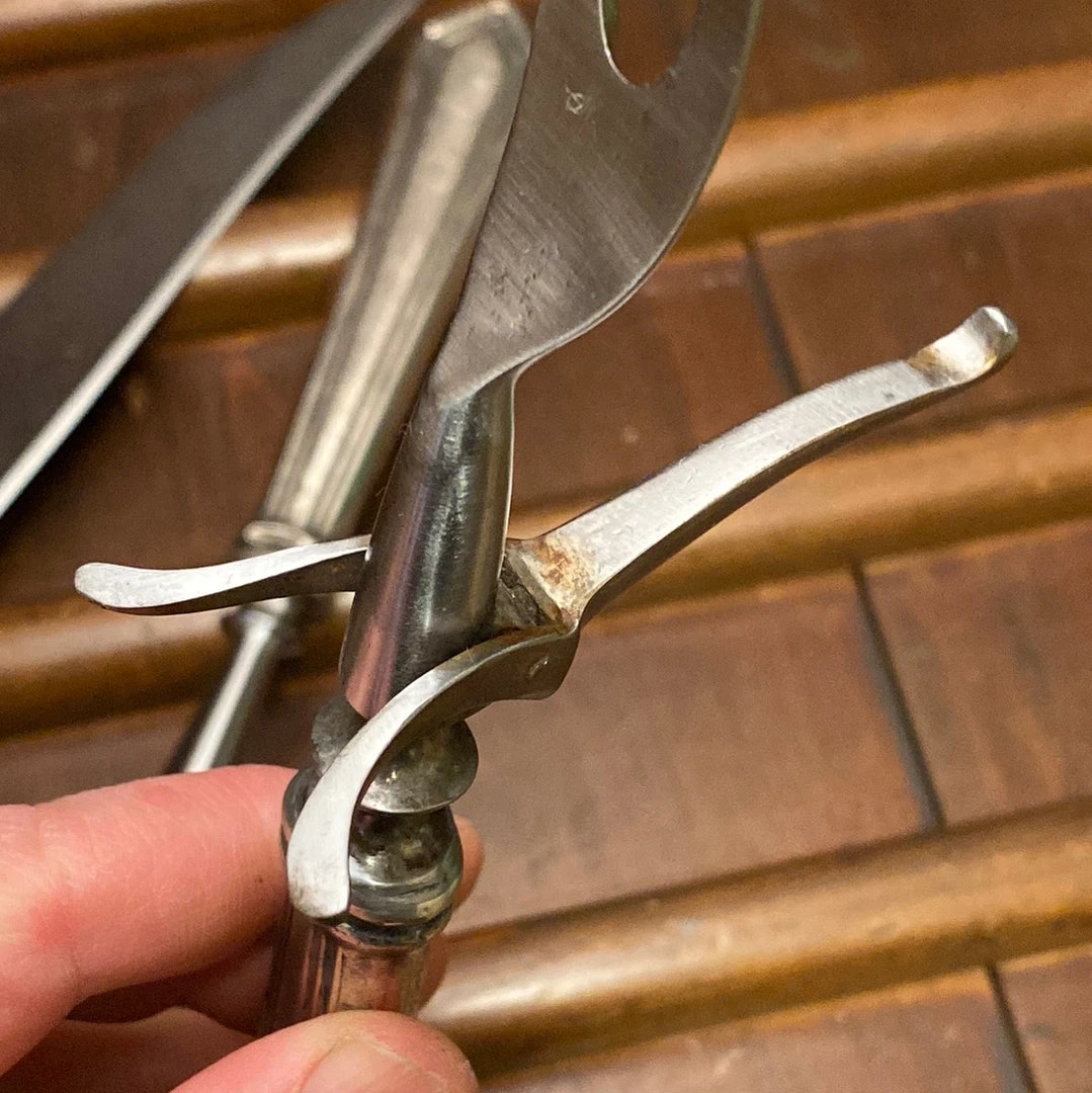 New โค๏ธ Bernal Cutlery Unmarked 3pc Carving Set Carbon Steel Sterling Handles USA 1890โs-1920โs? ๐ 14 Bernal Cutlery Unmarked 3pc Carving Set Carbon Steel Sterling Handles USA 1890โs-1920โs?